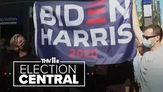 Crowds celebrate in Times Square after Joe Biden projected winner