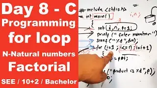 for loop in C || Factorial of given number and Sum of n - natural number || Day 8 || Readersnepal