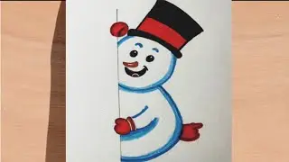 How to draw cute snowman ☃️ || snowman with black hat drawing for beginners || step by step 