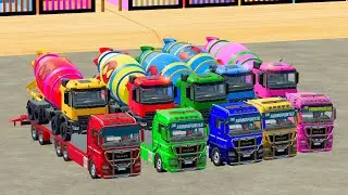 ALL MIXER TRUCK WITH DOUBLE FLATBED TRAILER TRUCK, SCANIA, MERCEDES - FS22 #683