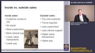 Topic 18.2 Selling as a career - Inside vs. outside sales, team selling