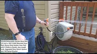 Retractable Garden Hose Reel, 5/8 Inch x 100 ft Wall Mounted Hose Reel Heavy Duty 180&deg;Swivel Bracket