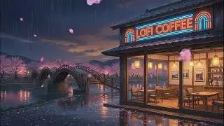 🌧️🌸 Neon Rainy Sakura ☕✨ Lofi Coffee City Mood for Study Focus and Relaxation