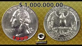 Moeda quarter dólar 1999 vale um milhão $1.000.000,00 de dólares,