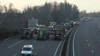Colère des agriculteurs: des dizaines de tracteurs sur l'autoroute A7 | AFP Images