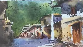 How To Paint Watercolour Landscape For Beginners || Watercolor Landscape Painting || City Landscape