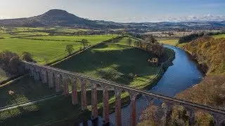 Leaderfoot Viaduct and Trimontium from the air