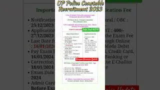 UP Police Constable Recruitment 2023-24 || Total Post-60244 || Apply Date-27/12/2023 || #uppolice