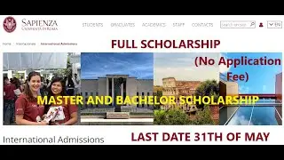 Sapienza University of Rome Italy Scholarship Bachelor and Master Application Process.