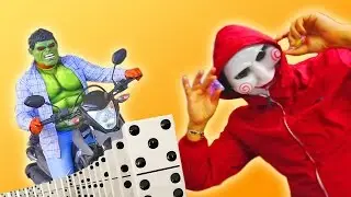 Hulk VS Scream Domino Challenge!! - Superhero IRL Fun Video