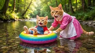 🐱💦 Mama Cat Fulfills Kitten&rsquo;s Dream &mdash; A Magical Stream Bath You&rsquo;ll Never Forget 🌿✨