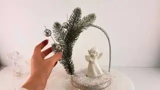 DIY Christmas Table Angel with Harp Under a Fir Branch Arch