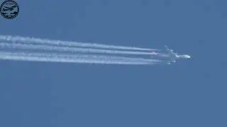 Boeing 747-8F Cargolux (LX-VCG) at 39k feet captured overhead at Birmingham Airport