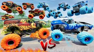 Monster Jam INSANE Fire VS Ice Racing, Freestyle, and High Speed Jumps #3 | Grave Digger