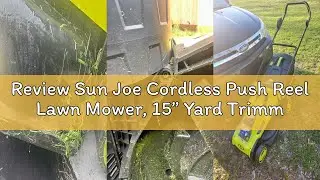 Review Sun Joe Cordless Push Reel Lawn Mower, 15&rdquo; Yard Trimmer w/ 11.9-Gal Bag, 24V, Black/Green - H
