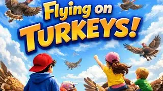 Kids Flying on Turkey Birds 🦃 | Fun Roof Game Adventure | Cute Back View Challenge #viral