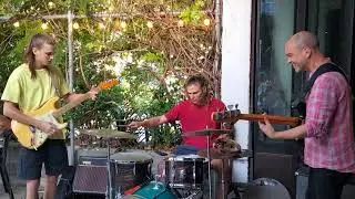 Jesse (guitar) and Riley Brewer (drums) with Alex Borthwick (bass) at Strange Company Fremantle 2023