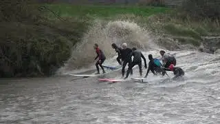 UK thrillseekers flock to surf year's first 'Severn Bore' wave phenomenon