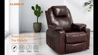 ASJMREYE 3-Position Power Lift Recliner Chair with Massage and Heating for Elderly, Real Leather
