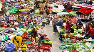 Chbar Ampov Fish Market Scene - Daily Lifestyle of Vendors Selling Alive Fish, Dry Fish & More Food