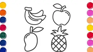 Fruits drawing and colouring like banana apple mango and annas and colourful drawing