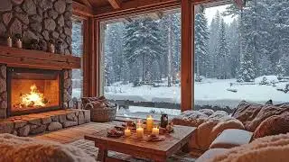 Warm Winter Cabin Jazz ✨ Snowy Fireplace Atmosphere | Chill Smooth Jazz for Cozy Evenings