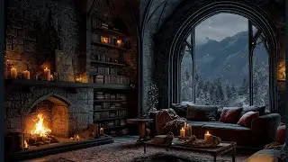 Snowy Mountain Cabin Ambience ❄️ Heavy Snowfall & Roaring Fireplace for Deep Sleep and Study