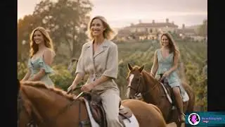 Beautiful Girls Horse Riding Through a Vineyard