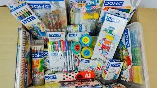Unboxing New DOMS Stationery 📚 Geometry Box, Pencil, Brush, Chalk Holder, Pencil Colour, Crayons