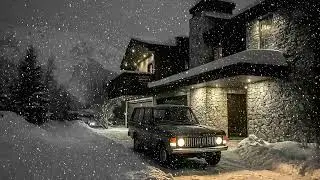 Luxury Winter Cabin Night ❄️ Snowfall, Warm Stone House & Calm Night Sounds for Sleep