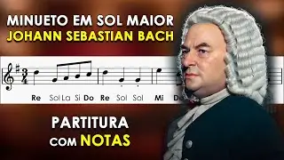 Minueto em G Maior | Partitura com Notas para Flauta Doce, Violino + Orquestra | J. S. Bach