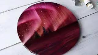 Pink aurora sky painting on black round canvas 💕 #shorts