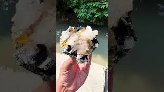 Yellow Sphene Crystals on Calcite from Pakistan