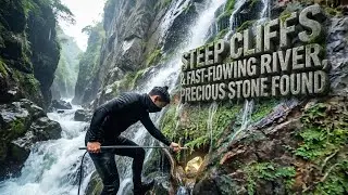 😱😱 Perjuangan Ekstrem Mencari Batu Mulia di Tebing Curam dan Air Terjun Deras #gold #satisfying