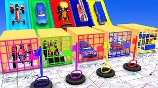Choose The Right Key With JCB Tractor School Bus Fire Truck 3D Vehicles Game Mystery Cage Challenge