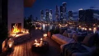 Cozy Fireplace New York City Balcony Ambience 🔥| Night Rain, Warm Fire for Sleep, Focus & Work 🏙️