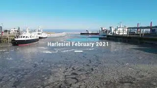 🇩🇪 Frozen Wangerooge Ferry in Harlesiel Hafen, Germany - 4K Drone Video