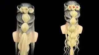 Easy Bubble Braid with Roses 🌹 | Step-by-Step Hairstyle Tutorial #viral #hairstyles #youtubevideo 