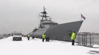 Portsmouth naval base in the snow