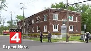 Brick wall crumbles at Detroit apartment building.