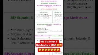 BIS Scientist B Notification 2025🥳🥳#trending #indianpolice #scientist #shosts #motivation