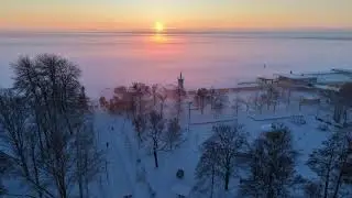 Winter sunset drone video at P&auml;rnu Beach