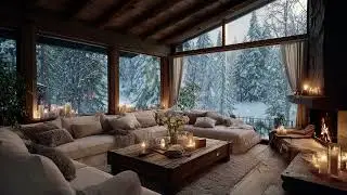 Winter Cabin Retreat: Relaxing Piano Music, Falling Snow and Warm Fireplace Ambience 24/7