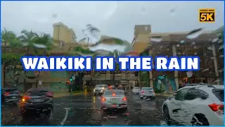 Driving in the Rain in Waikiki ⛈️ 5K