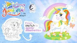 Junicorn № 6. Speed paint of Rainbow mane unicorn. From sketch to vector illusrtation.