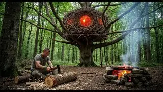 Bushcraft Tree House &ndash; Warm Survival Shelter in the Forest | Wooden Survival House