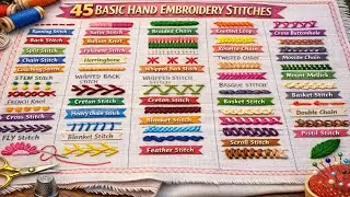 45 Basic Hand Embroidery Stitches | Complete Embroidery Sampler for Beginners (Part -1)
