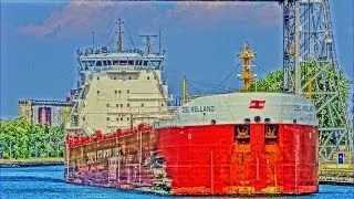 Ship CSL WELLAND meets CCGS KELSO, passes scrap-ship ALGOSAR, Port Colborne, Welland Canal, 2016.