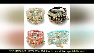 6Pcs/set Bohemian Evil Eye Bracelet Set For Women Fatima Hand Heart Charm Beaded Rope Chain Bangle F