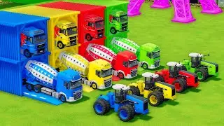 Garage with Colors - ALL MIXER TRUCK WITH DOUBLE FLATBED TRAILER TRUCK, MAN, DAF, ROSTSELMASH